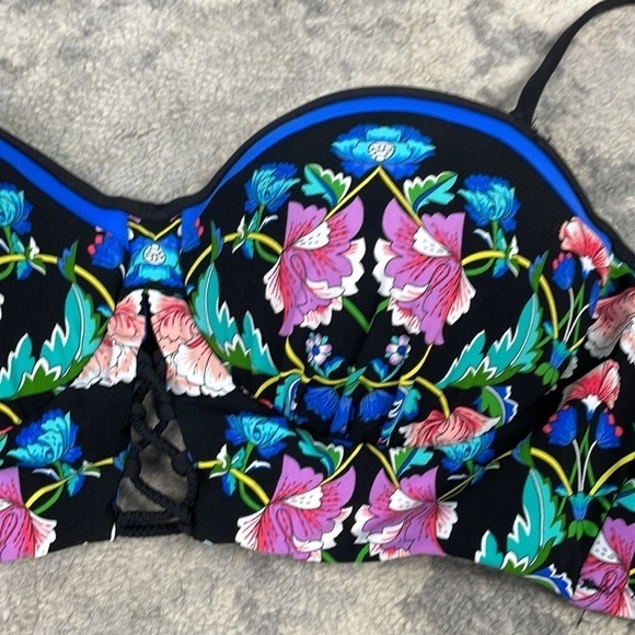 NWT Nanette Lepore Coquette Bikini in Damask Floral Multi Top Bottom Swim Sz L - Picture 9 of 14